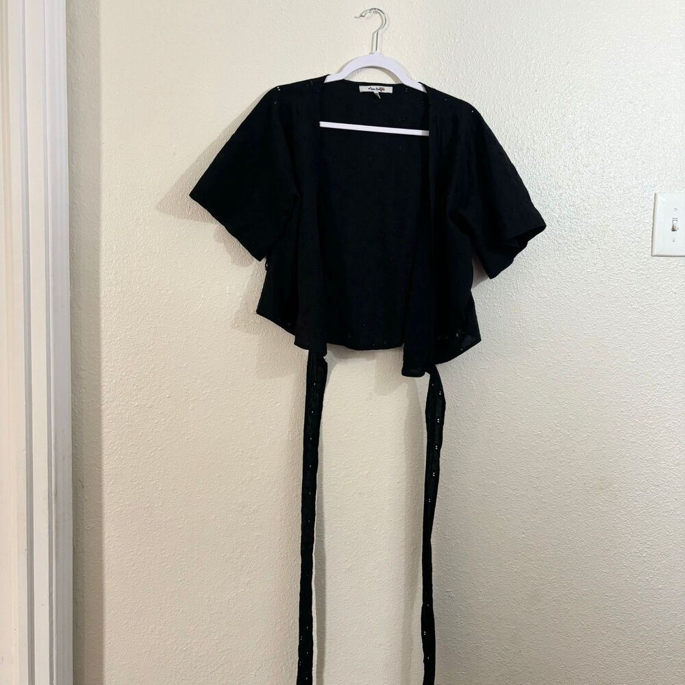 Miss Selfie Black Eyelet Wrap Top | Size Small | Trendy & Chic